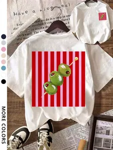 Women's Casual Round Neck Half Sleeve T-Shirt, Striped Olive Color Block Graphic Tee, Summer Vacation Beach Wear, Loose-Fitting Style, Everyday