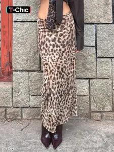 Women's Leopard Print Bodycon Mesh Knitting Skirt, Fashion High Waist Medium Stretch Long Skirt for Daily Casual Wear, Ladies Summer Clothes, Womenswear