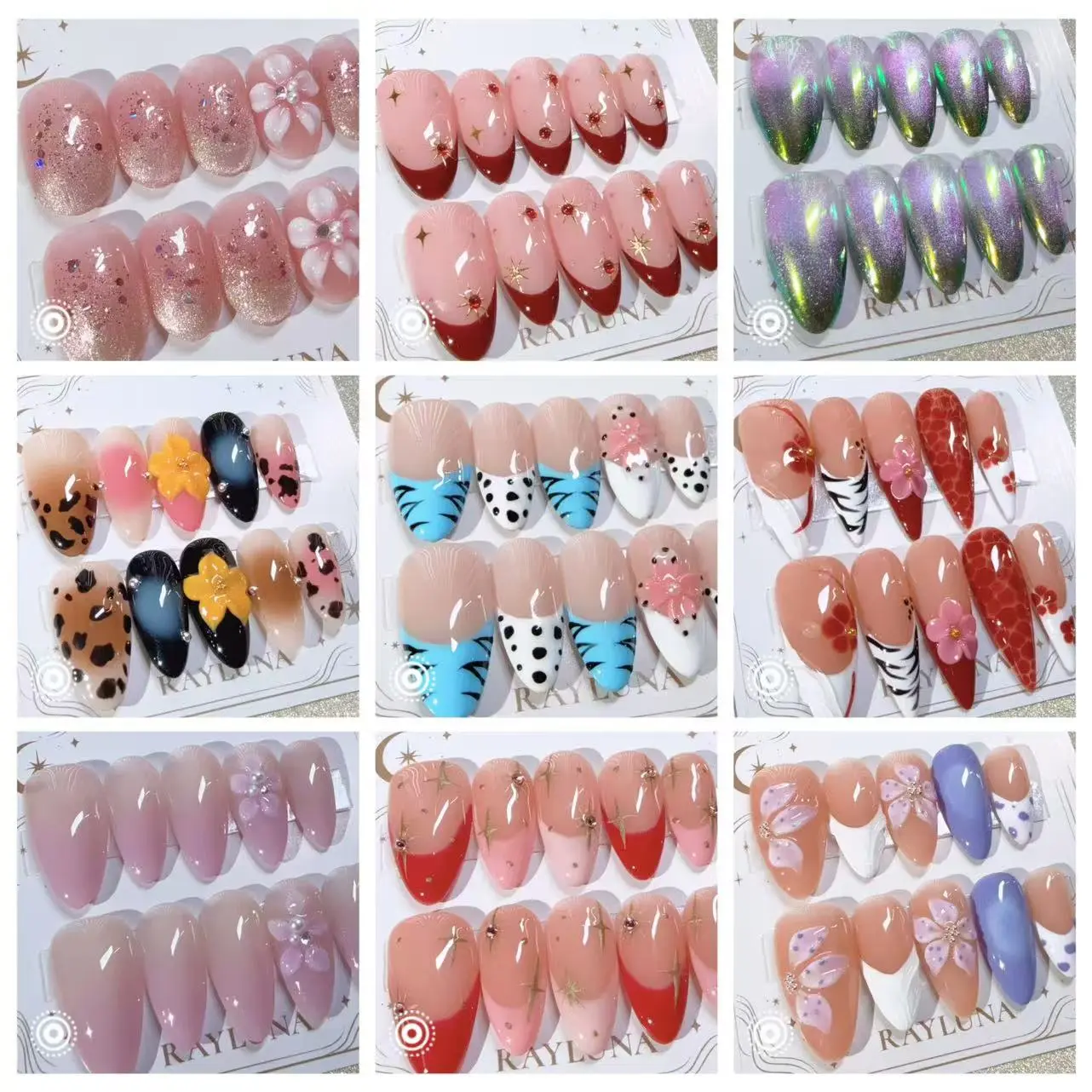 Rayluna NEW DROP COLLECTION 100% Handcrafted 3D Press-On Nails Amber Jelly & Nude Gradient 3D Floral Design Reusable Long-Lasting Salon-Quality