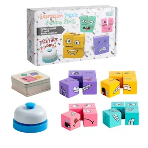 Wooden Expression Changing Block Stacking Toy, Expression Changing Block Stacking Toy with Bell & Card, Multiplayer Competitive Entertainment Game Toy, Building Blocks