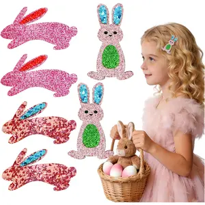Baby Bunny Hair Clips for Girls, 6pcs Glitter Pink Easter Hair Accessories, Baby Hair Alligator Barrettes Cute Rabbit Hairpins Toddlers Kids for Party Princess Cosplay Decoration