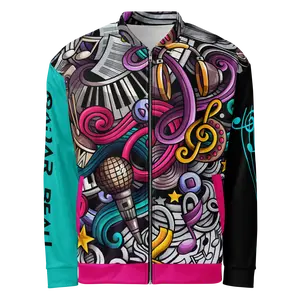Women's Lightweight Bomber Jacket - 100% Polyester, Brushed Fleece, Silver YKK Zipper, 2 Pockets, Music & Creativity Design