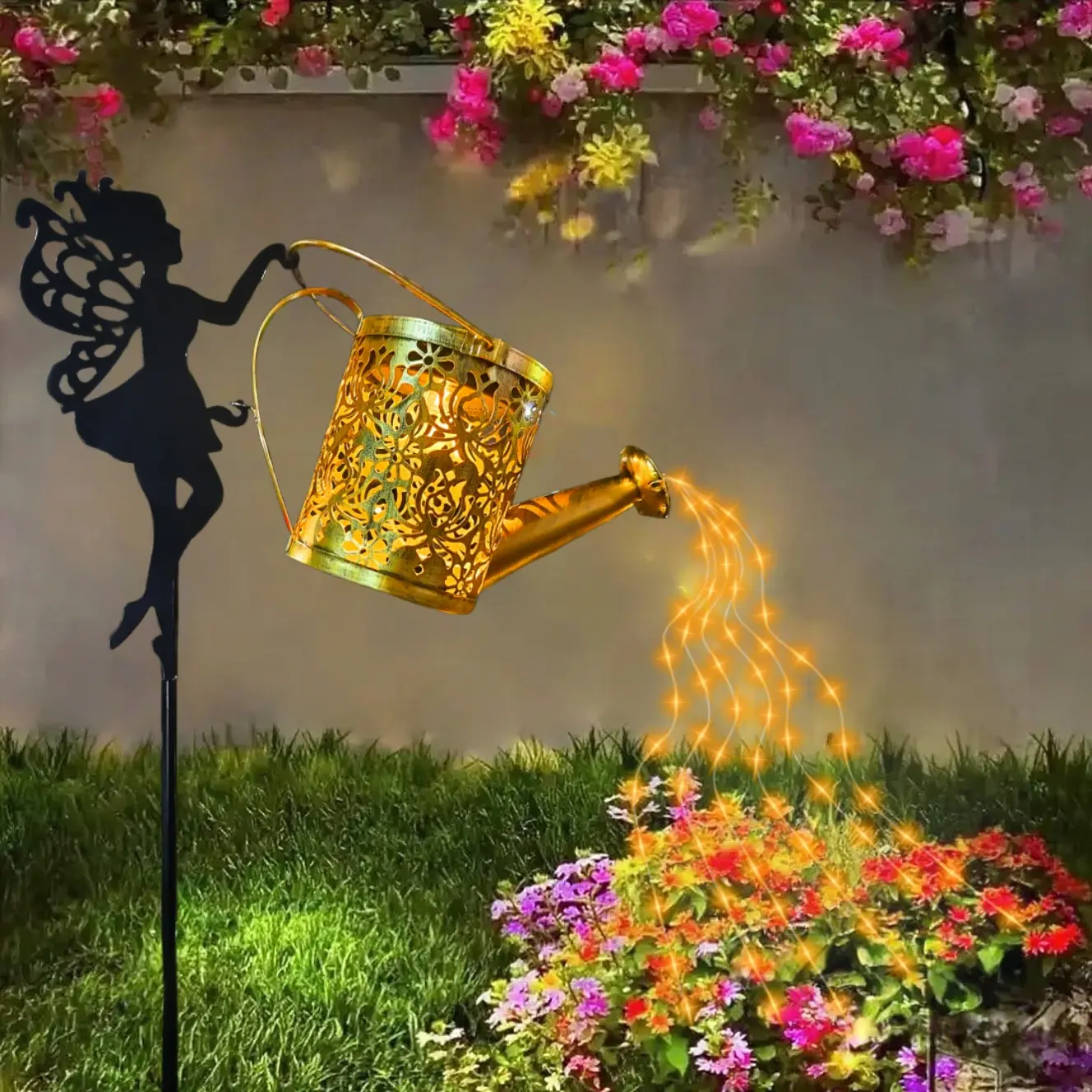 Solar Watering Can Light with Flowing LED Waterfall Solar Out Light Garden Decor Camping Decorative Lights Easter Spring Gift Halloween Decor Birthday Christmas Gift for Wife Mom Grandma Solar Fairy Light Gift Ideas IP44 Holiday Mother's Day Gift