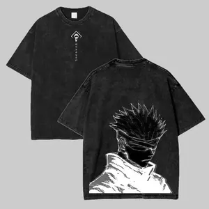 Jujutsu Kaisen Anime Acid Washed Oversize T-Shirt Satoru Gojo Anime Tee Gift For Him Black Marbled Design