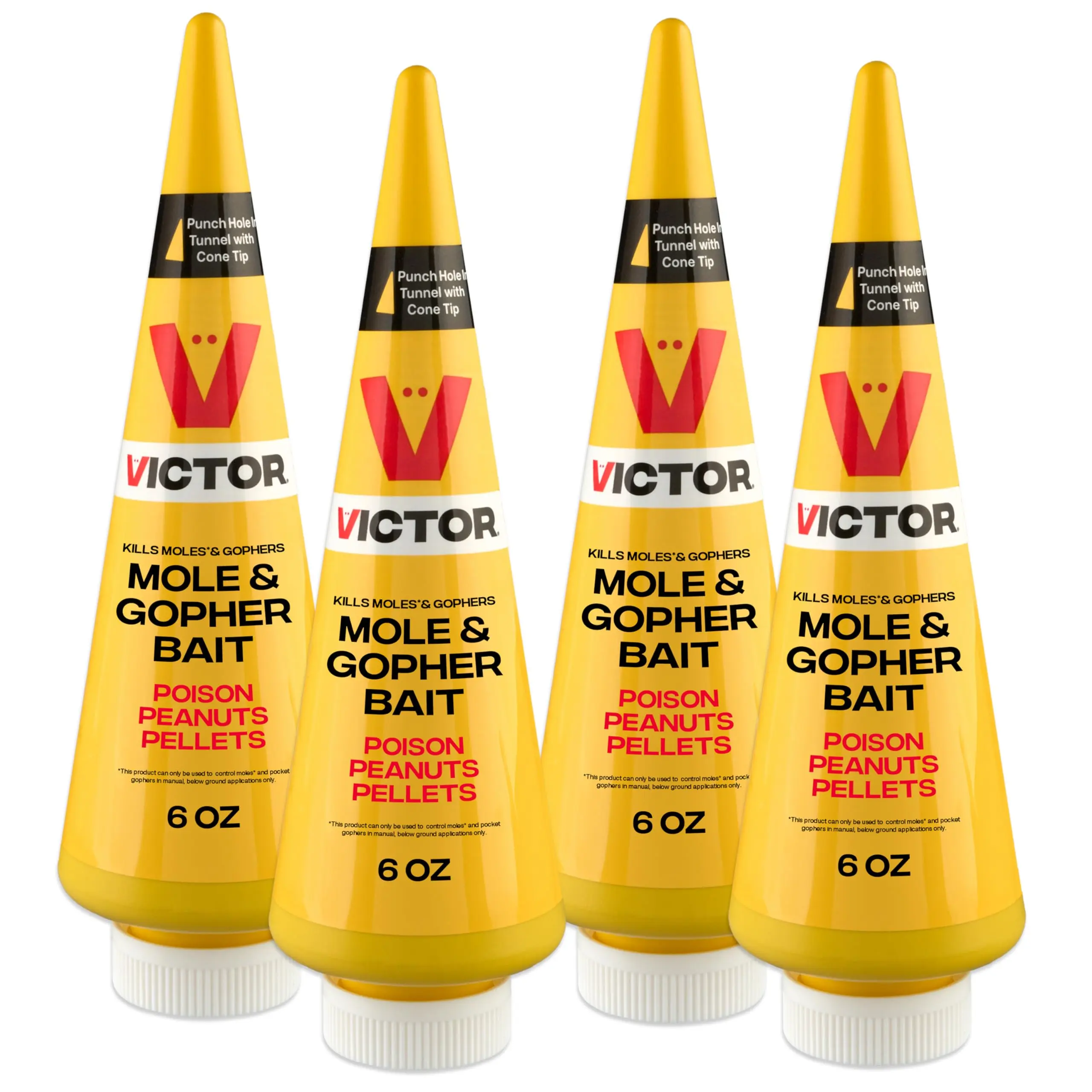 4 Pack Mole & Gopher Poison Peanuts, Zinc Phosphide Rodenticide Bait, 6 oz Each, Targeted Tunnel Bait for Yard & Lawn Burrowing Pest Control