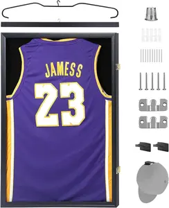 Nice C Jersey Frame Display Case, Large Shadow Box, Sports Jersey Display Case with 98% UV Protection, Hangers and Hookers, Valet Pinboard, Acrylic, Football, Basketball Organiser Velvet Wall Wood Mdf Wooden