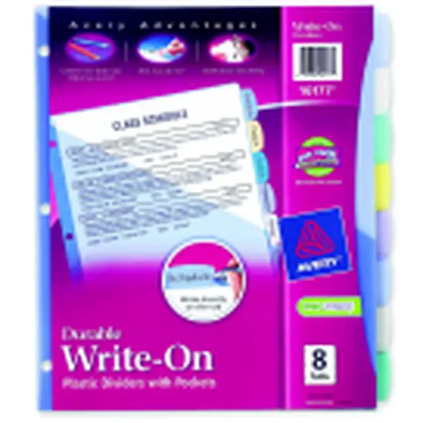 Avery Durable Write-On Plastic Dividers with Colorful Plastic Tabs & Pockets, 8-Piece Binder Accessories Set, Colorful Plastic Tabs Binder Accessories