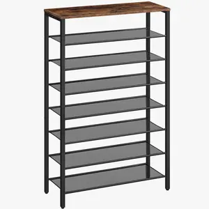 MAHANCRIS 8-Tier Shoe Rack with Adjustable Metal Mesh Shelves, Large Capacity with 28-32 Pairs of Shoes, for Entryway, Stable Structure, Rustic Brown