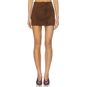AEXAE x REVOLVE Leather Suede Mini Skirt in Chestnut Brown