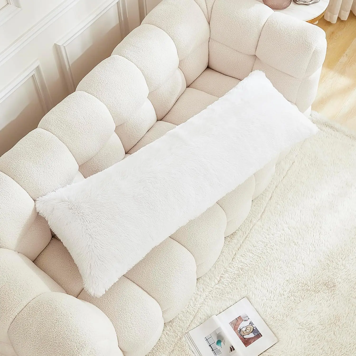 Pillow Cover Large  Shaggy  Full  Pillowcase 21 x 54 Inches Soft 1 Pack Modern  Decorative Zipper Closure, White
