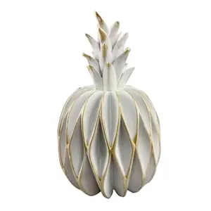 White Ceramic Pineapple with Gold Trim 9"H Decorative Accent Smooth Standing for Versatile Home Décor