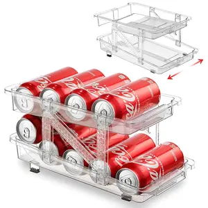 Expandable Soda Can Dispenser, 1/2 Counts Clear Transparent Design Can Storage Organizer, Beverage Bottle Can Holder for Refrigerator, Kitchen, and Pantry, Refrigerator Accessories