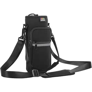 Water Bottle Carrier Bag, Bottle Pouch Holder, Adjustable Shoulder Hand Strap 2 Pocket Sling Neoprene Sleeve Sports Water Bottle Accessories for Hiking Travelling Camping