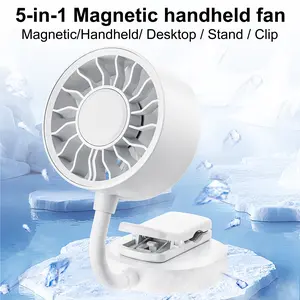 5-in-1 Magnetic Handheld Fan, Portable USB Rechargeable Mini Fan with Clip & Stand, Flexible Gooseneck, Strong Airflow, for Stroller, Phone, Desk, Outdoor Use