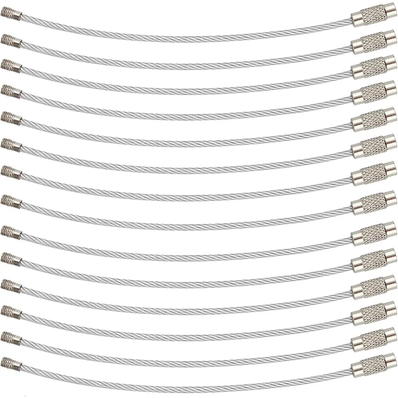 14 PCS Sturdy Wire Keyrings, Unisex Synthetic Coated Stainless Steel Cable Loops, 6.3 Inch with 2mm Thick Wire and Threaded Screw Connectors, Threaded, Barrel Connectors, Multipack, Secure Screw Connector