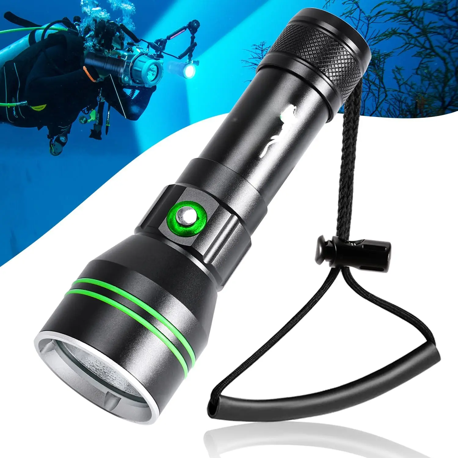 AP50 Scuba Diving Flashlight, Dive  5000 Lumen Super Bright Flash Lights, IPX8 Underwater  Night Dive  110 Meters Submersible Light