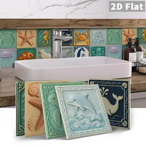 12/24 PCS ART PE Crystal Tile Stickers Gift Box, Ocean Theme Embossed Style, Waterproof & Oil-Proof DIY Wall Decor