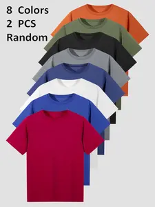 Boys' Short Sleeve Solid Color Plain Pattern Casual Fitted Cut Bottom Tee, Lightweight Breathable Mesh Ventilation Fabric, Perfect for Daily Sports Outdoor Wear, Suitable for All Seasons