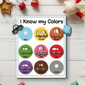 Wooden Color Matching Board Wall Plaques, Car Design Color Discrimination Training Educational Activity Plaque with Detachable Accessories, Color Matching Activity Montessori Materials