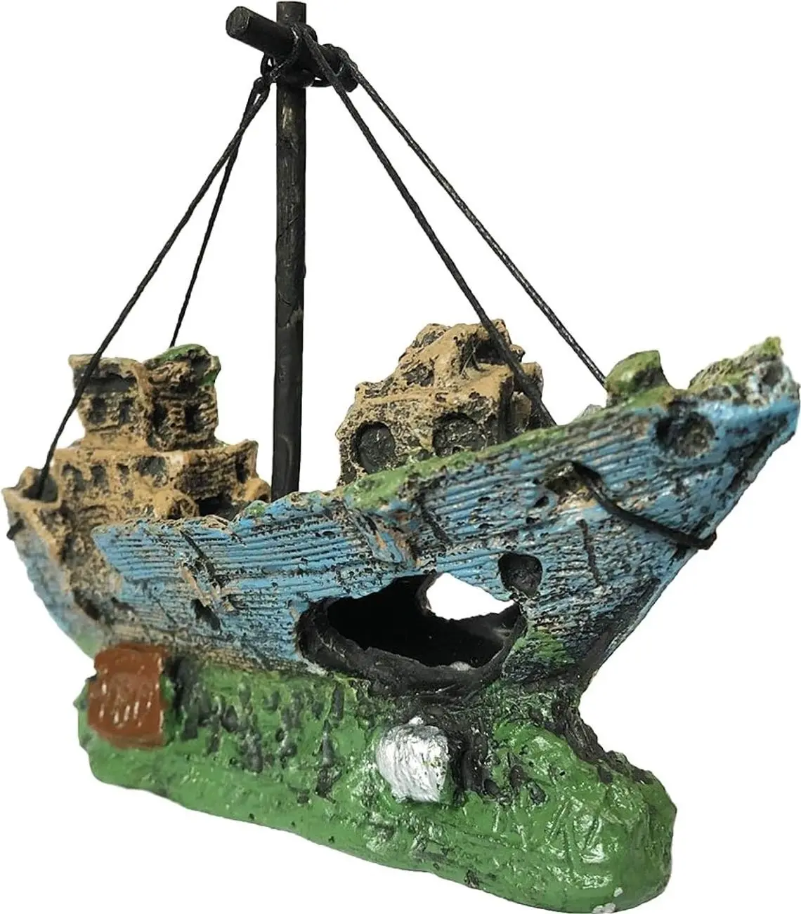 Aquarium Resin Boat Ornament - Fish Tank Shipwreck Decoration, Sunken Ship, Aquarium Ornament for Freshwater & Saltwater Tanks