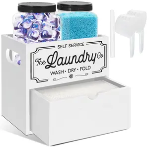 2-Piece Plastic Laundry Storage Jars with Lids - Drying Board Container, Detergent Dispenser for Laundry Room Organization