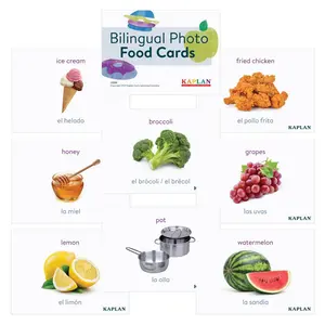 Kaplan Early Learning Bilingual Photo Food Cards, Set of 90 Cards in English and Spanish for Food Recognition and Nutrition Awareness