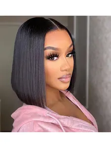 200% Density Human Hair Wig, 2x6 HD Lace Closure, Pre-Plucked Brazilian Straight Bob Head, Natural Color 10 Inches, Suitable for All Women, Straight Bob Wigs