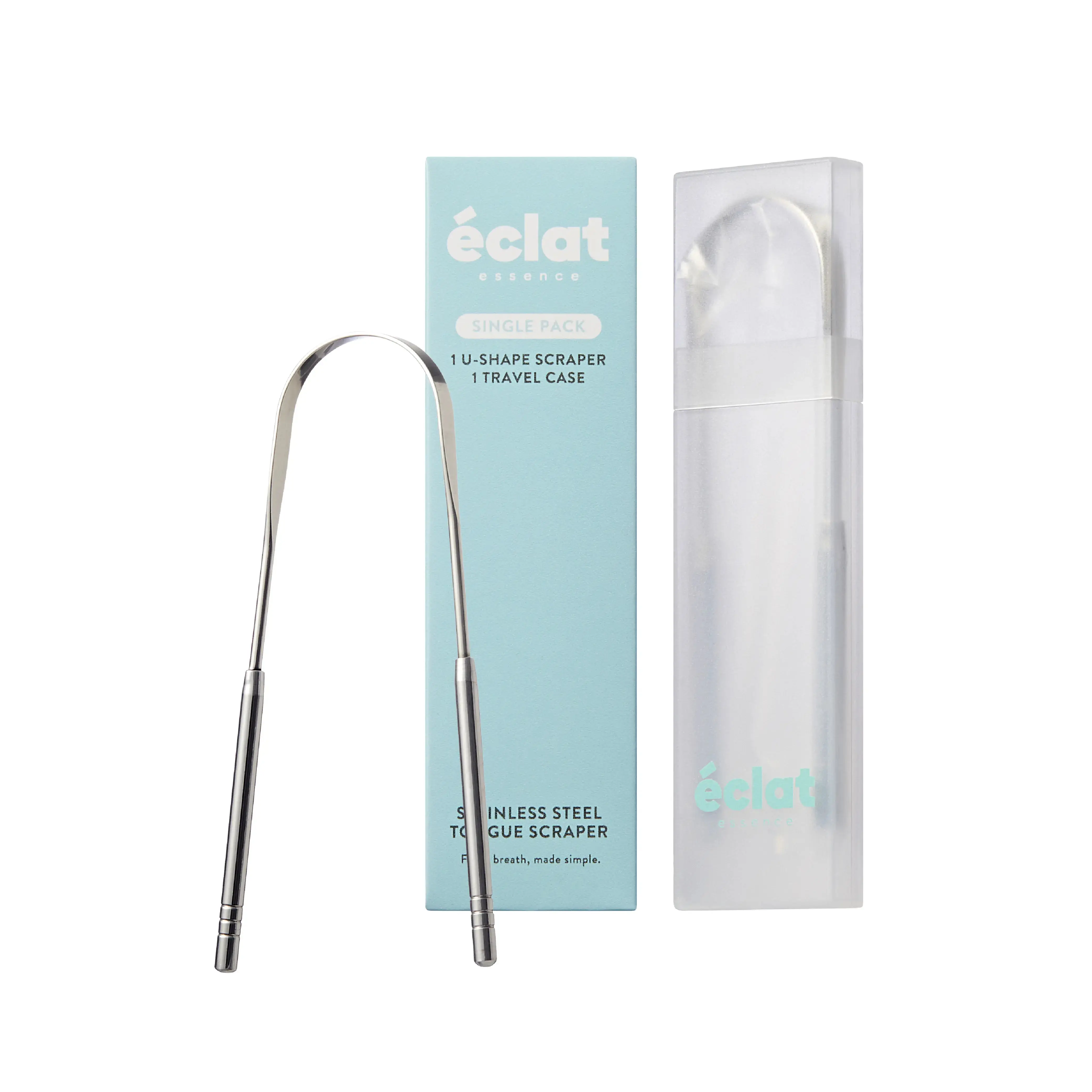 éclat Stainless Steel Tongue Scraper for Adults with Travel Case éclat Stainless Steel Tongue Scraper for Adults with Travel Case