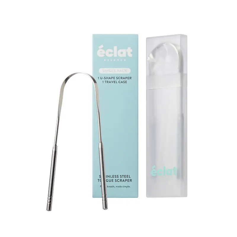 éclat Stainless Steel Tongue Scraper for Adults with Travel Case