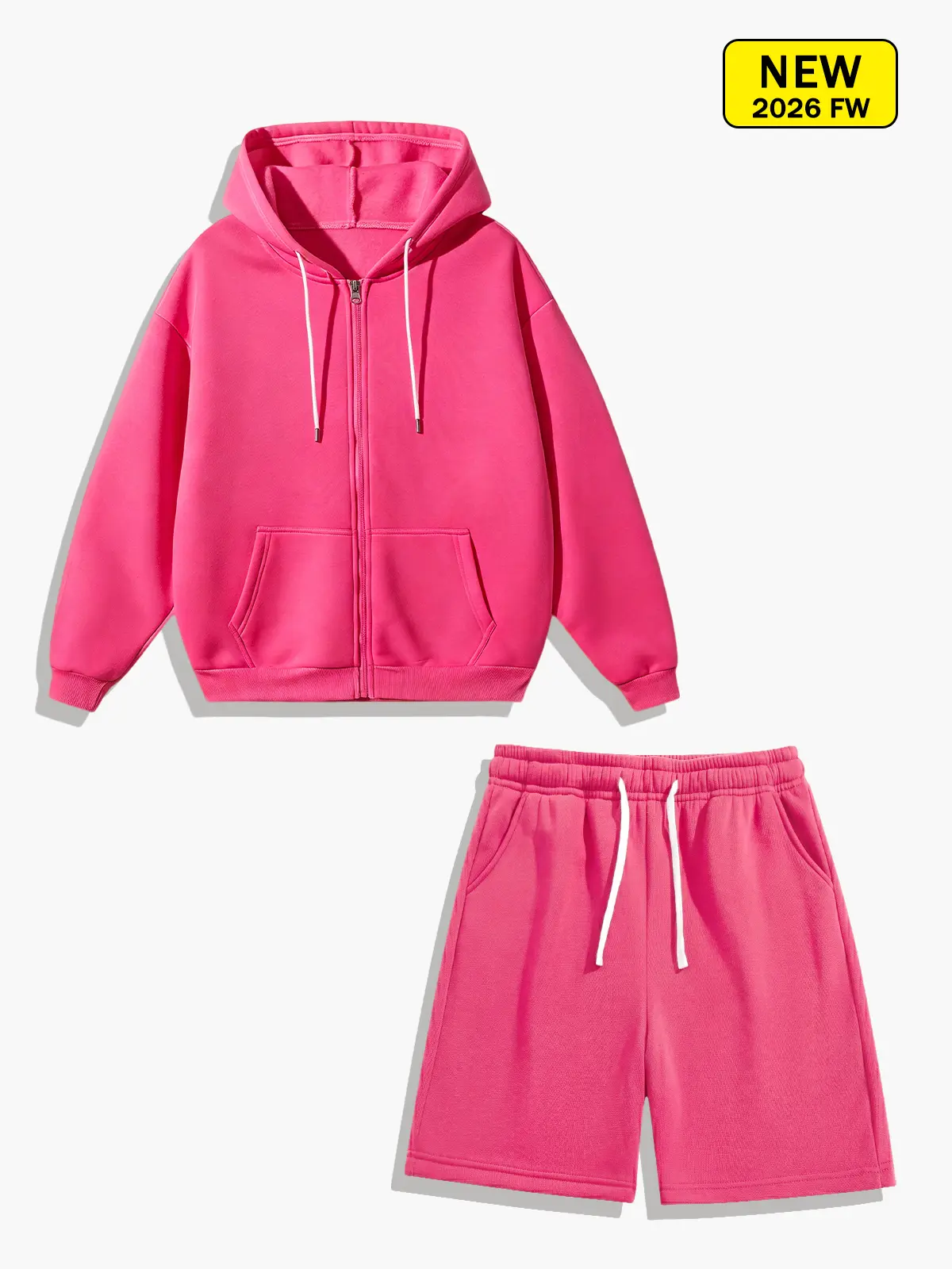Men’s spring/autumn hooded knit cardigan sweatshirt + shorts set, loose, breathable, comfortable, simple and versatile