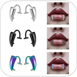 Fake Lip Piercing Ring Halloween Vampire Fangs Lip Cuff Stainless Steel Vampire Teeth Adjustable Fake Lip Piercings Body Jewelry Non Piercing