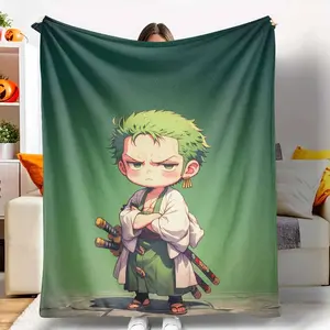 Anime Swordsman Character Flannel Blanket Cartoon Warrior Art Print Design Ultra Soft Warm Breathable Cozy Throw for Sofa Bedroom Office Living Room Travel Gift Home Decor Use tiktokshopspringglowup