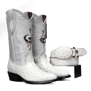 Classic Cowboy Boot Premium Leather J Toe Ostrich Print Cut