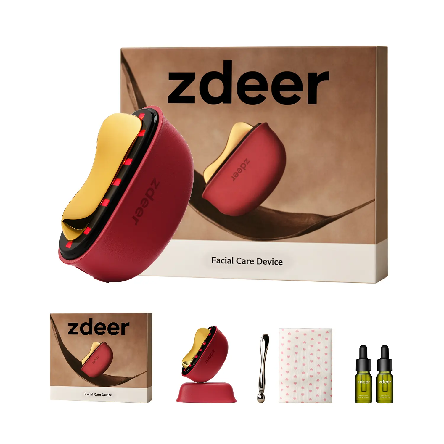 SohoChic zdeer 5-in-1 Red Light Facial Device GS5 - Lymphatic Drainage Gua Sha Facial Care Tool, Heated Facial Sculpting Tool for Jawline Lifting, Anti-Aging & Puffiness Relief - Professional Spa At-Home Skincare Device