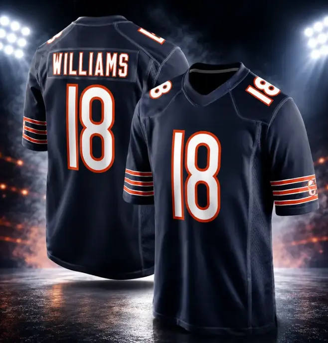 Caleb Williams Jersey #18, Chicago Football Jersey for Men & Women, Unisex Game Jersey, Navy Orange White Sports Shirt, Game Day Fan Apparel & Gift