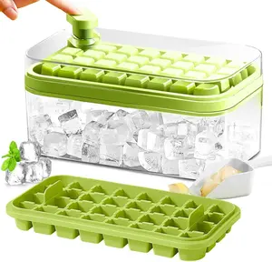 Ice Cube Tray with Lid and Bin, 2 Pack for Freezer, 64 Pcs Ice Cube Mold (Green)