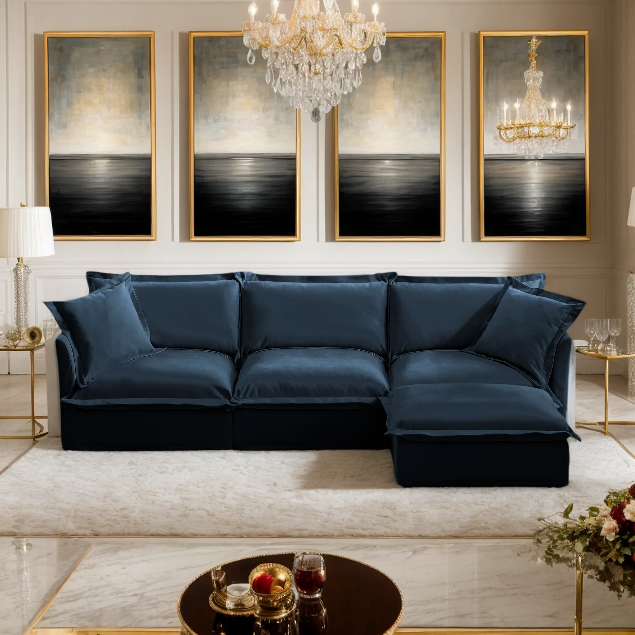 L Shaped Comfy Modular Sectional Cloud Couch, 120" W 3-Seater Chenille Deep Seat Sofa Couch with Multiple Big Pillows, High-Density Foam, Modern couches for Living Room