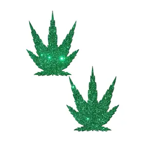 Glittering Green Pot Leaves Nipple Pasties