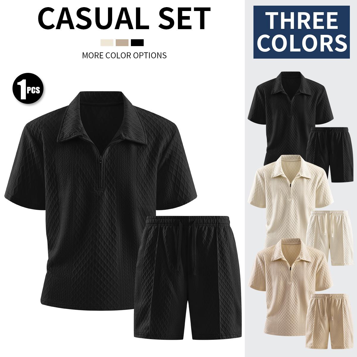 Men's Summer Casual Sports Suit Polo Shirt Short Sleeve and Drawstring Pocket Shorts