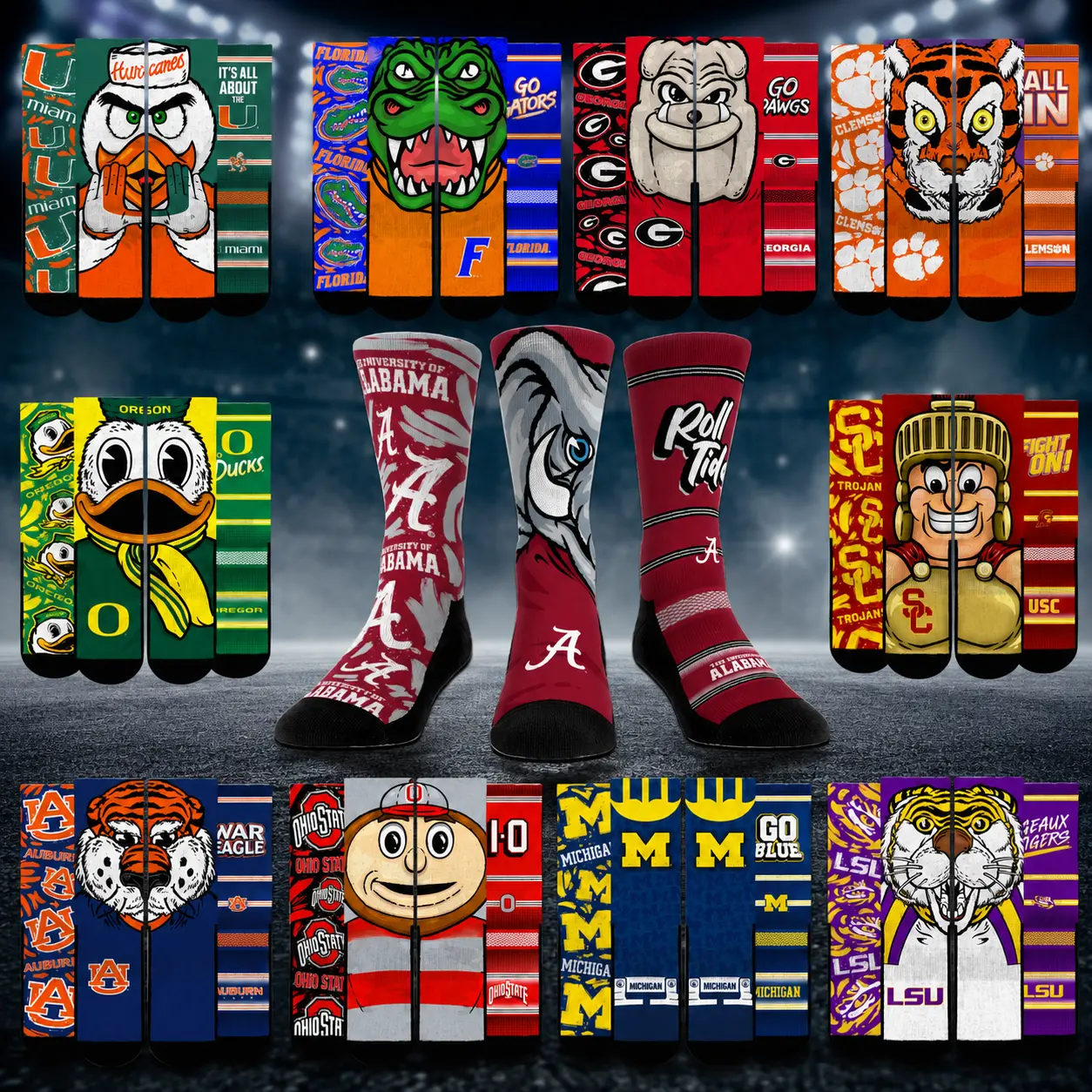 College Super Fan 3 Pair Sock Bundle - Official Mascot Fanwear Novelty Crew Socks College Super Fan 3 Pair Sock Bundle - Official Mascot Fanwear Novelty Crew Socks