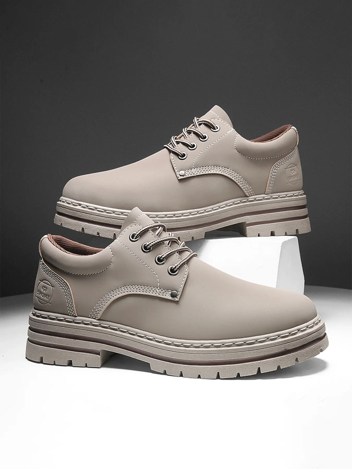 Men's All-Season Low Top Boots, Solid Color Boots, PU Leather Casual Shoes, Fashion Tie-Up Design, Outdoor Workwear, Trendy and Versatile