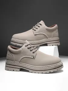 Men's Low-Top Boots, Casual PU Leather Shoes for All Seasons, Versatile Sneakers, Comfortable Fashion Footwear, Walking Shoes