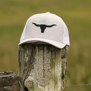 Fierce Headwear Longhorn Puff Embroidery Heathered with White Mesh Snapback Hat for All Seasons Men's Cap