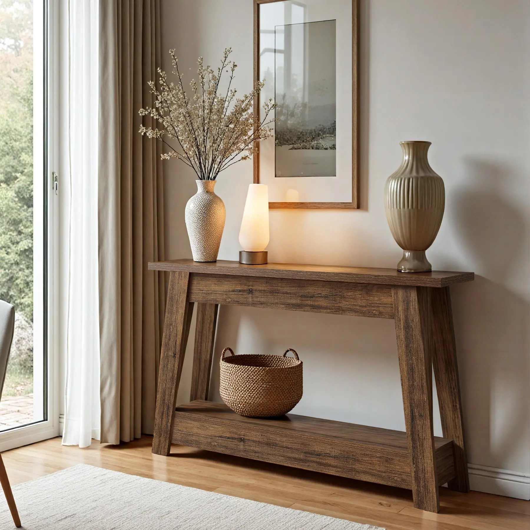 TRIBEWOOD 41.3" Farmhouse Console Table - 2-Tier Wooden Entryway Accent Table with Storage, Rustic Narrow Piece for Living Room, Hallway, Farmhouse Side Table