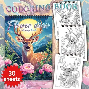 Deer Pattern Coloring Book, 30 Pages Spiral Coloring Book, Stress Relief Coloring Book, DIY Painting Supplies for Adults