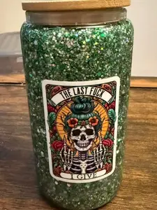 16oz Green Glitter Skeleton Snow Globe Tumbler - Unique Drinkware for Festive Occasions - Bottle