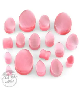 Pink Cat's Eye Glass Teardrop Plugs
