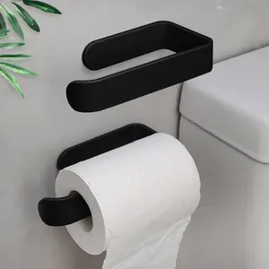 2 PCS Toilet Paper Holder, Self Adhesive Tissue Holder Rustproof Paper Roll Holder, Easy to Install, Toilet Paper Rack Suitable for Office, Bathroom Kitchen Home (Black)