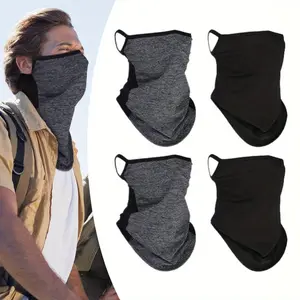 4PCS Bandana Neck Gaiter with Ear Loops Neck Cover Cloth Face Gaiter Mask Non Slip Headwear for Men Women Summer Cyling Driving Fishing Hiking Balaclava Ski Balaclava, 2 Black & 2 Gray