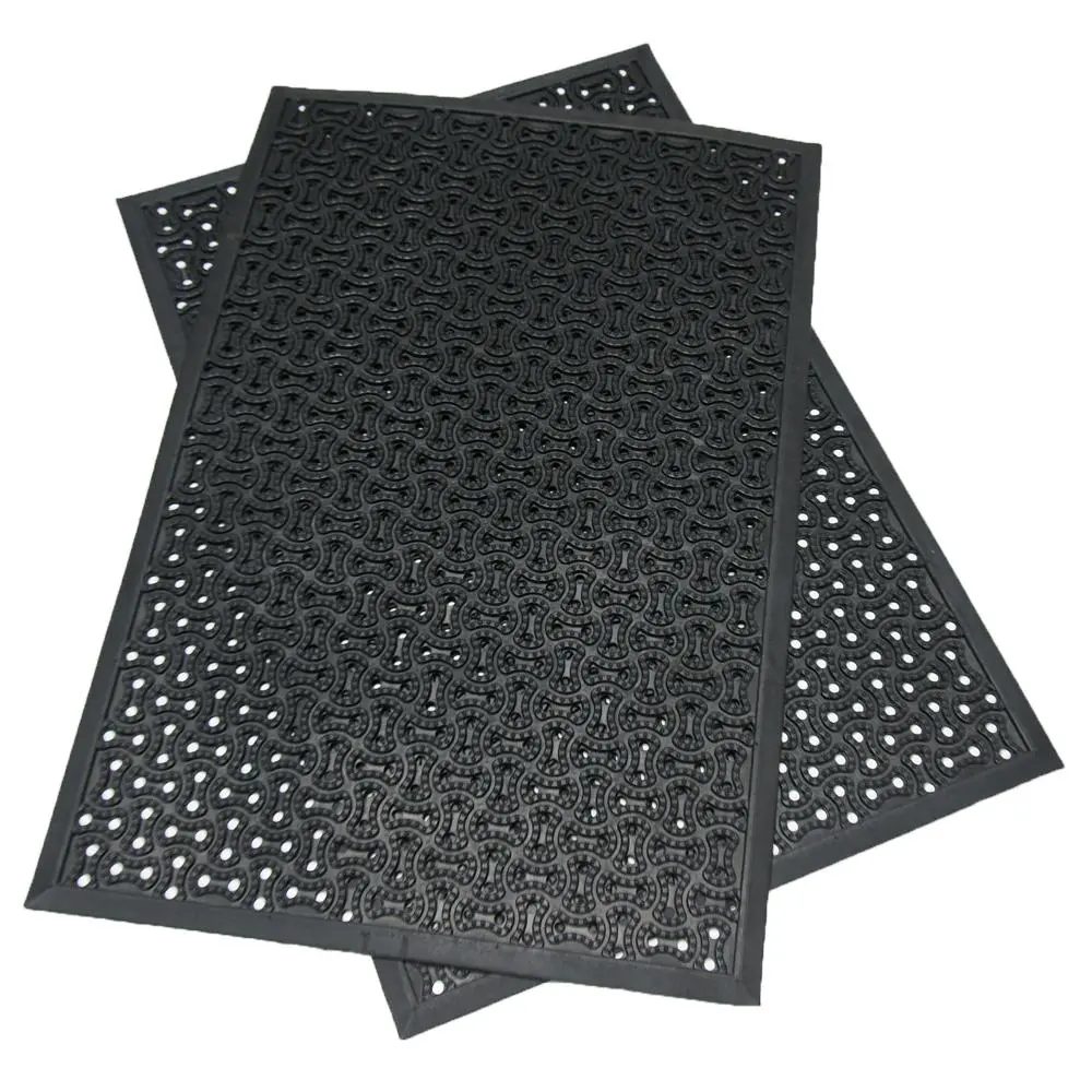 Rubber-Cal "Dura-Scraper Drainage" Commercial Door Mat - 3/8 in - Black Rubber Doormats